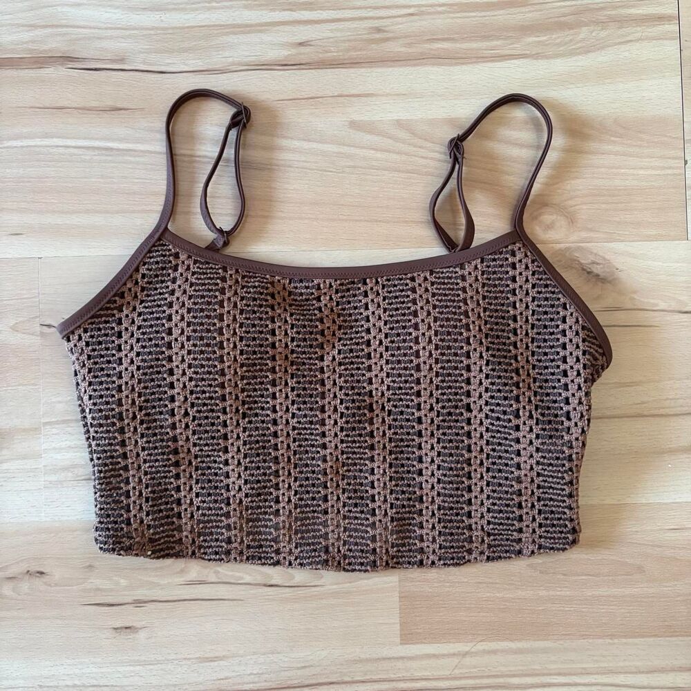Aerie NWT Brown Crochet Bikini Top size L